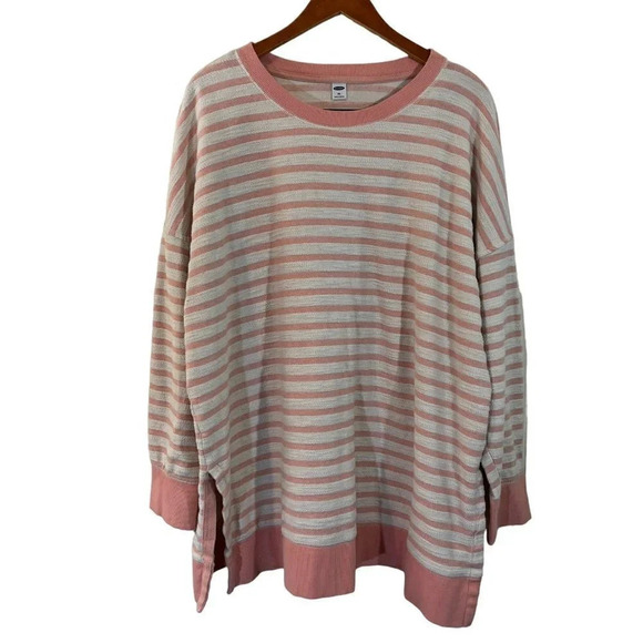 Old Navy Pullover Sweater Womens Plus Size XXL Pink and White 100% Cotton Knit - Picture 1 of 7